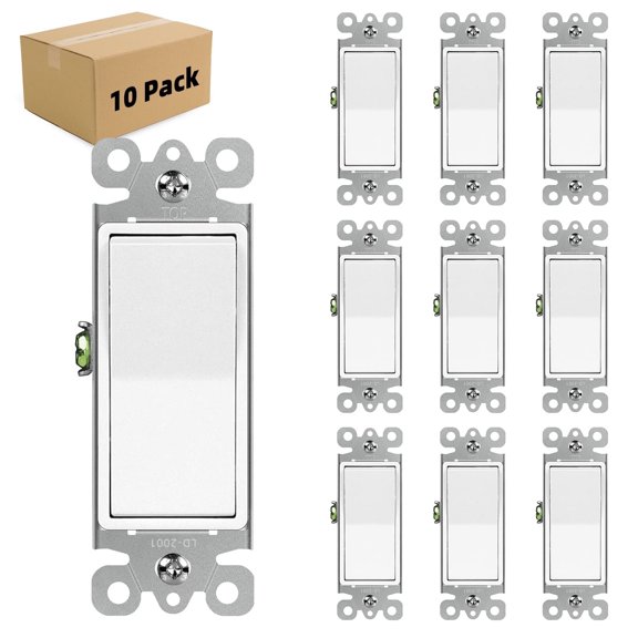 KYascend 3-Way Decorator Wall Light Switch Residential Grade Paddle Rocker, 3 Wires Grounding Screw Single Pole/Three Way 15A 120V/277V UL Listed ,10 PACK