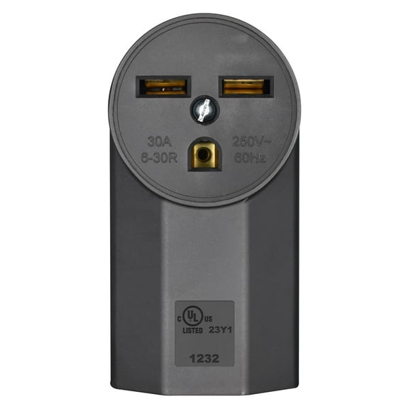 KYascend NEMA 6-30R Receptacle 2-Pole 3-Wire Surface Mount Range Power Receptacle, Industrial Grade 30A 125/250V UL Listed, Black