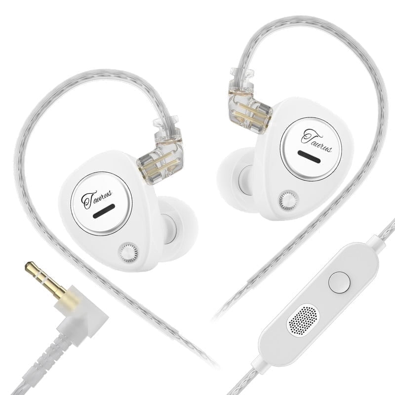 KZ Taurus in Ear Monitor IEM Earbuds, Dual 8mm Dynamic Drivers for Powerful Bass in Ear Headphones,Dual Microphone iems for Gaming, 2-Pin Gold-Plated Wired Earbuds for Singers (White, with Mic)