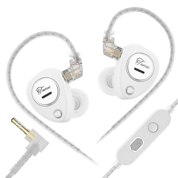 KZ Taurus in Ear Monitor IEM Earbuds, Dual 8mm Dynamic Drivers for Powerful Bass in Ear Headphones,Dual Microphone iems for Gaming, 2-Pin Gold-Plated Wired Earbuds for Singers (White, with Mic)