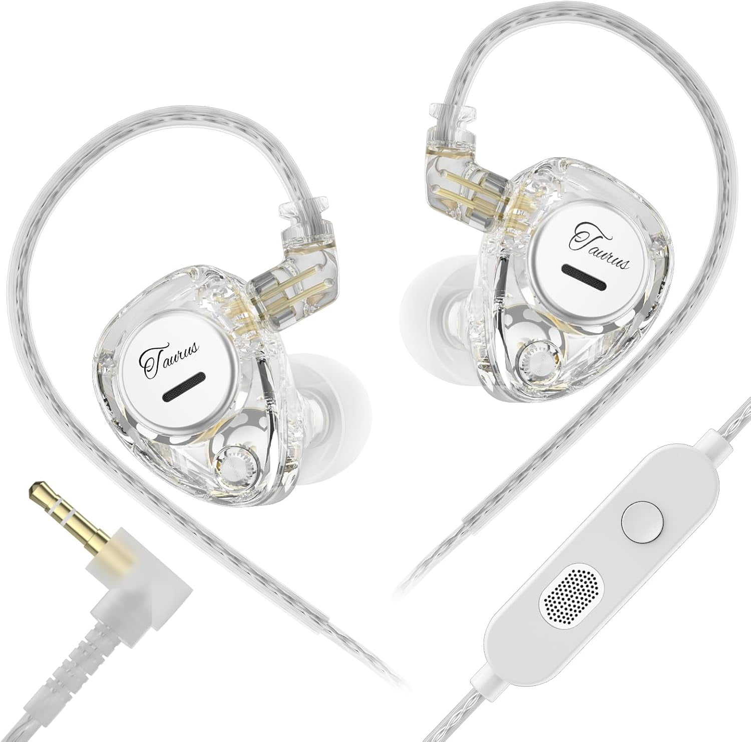 KZ Taurus in Ear Monitor IEM Earbuds, Dual 8mm Dynamic Drivers for Powerful Bass in Ear Headphones,Dual Microphone iems for Gaming, 2-Pin Gold-Plated Wired Earbuds for Singers (Clear, with Mic)
