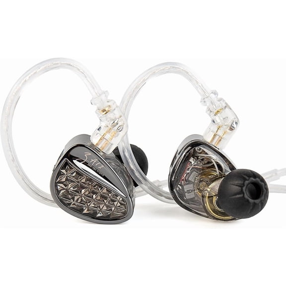 KZ ZA12 in Ear Monitor, 2DD+4BA Hybrid Wired Earbuds, KZ in Ear Monitor with 4-Level Tuning Switch Gaming Earbuds,Silver-Plated IEM Cable for Audiophile,Singer,Musician