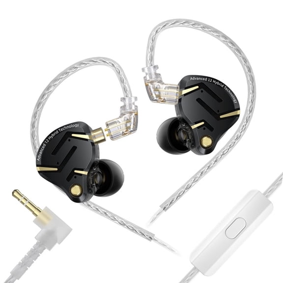 KZ ZS12 PRO 2 in Ear Monitor Headphones, Wired Gaming Earbuds 1DD+5BA Hybrid Driver IEM Earphone with Mic, KZ IEM in Ear Monitors for Singer Musician Audiophile,2Pin IEM Cable,Black