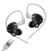 KZ ZS12 PRO 2 Wired Gaming Earbuds 1DD+5BA Hybrid Driver IEM Earphone with Mic, KZ IEM in Ear Monitors for Singer Musician Audiophile,2Pin IEM Cable USB C Plug,Black