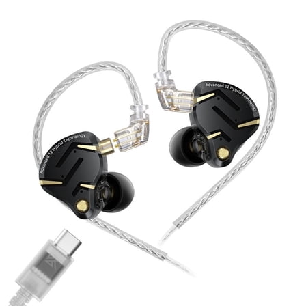 KZ ZS12 PRO 2 Wired Gaming Earbuds 1DD+5BA Hybrid Driver IEM Earphone with Mic, KZ IEM in Ear Monitors for Singer Musician Audiophile,2Pin IEM Cable USB C Plug,Black