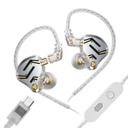 KZ ZS12 PRO 2 Wired Gaming Earbuds 1DD+5BA Hybrid Driver IEM Earphone with Mic, KZ IEM in Ear Monitors for Singer Musician Audiophile,2Pin IEM Cable USB C Plug Silver