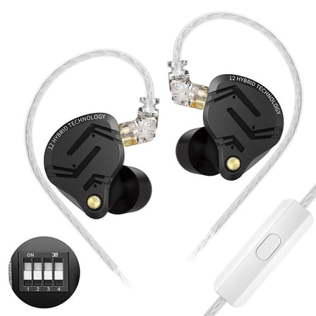 KZ ZS12 PRO X in Ear Monitor Headphones, Wired Gaming Earbuds 1DD+5BA Hybrid Driver IEM Earphone, 4-Level Tuning Switch, Full-Metal Cavity,2Pin IEM Cable for Singer Musician(Tunning Version with Mic)
