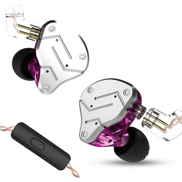 KZ ZSN Dynamic Hybrid Dual Driver in Ear Earphones Detachable Tangle-Free Cable Musicians in-Ear Earbuds Headphones with Microphone (Silver Purple)