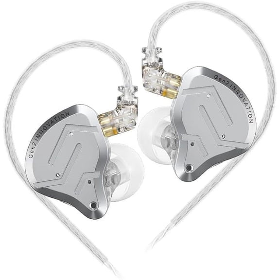 KZ ZSN Pro 2 iem, HIFI KZ in ears Monitors, KZ Wired Earbuds Headphones with Hybrid 1ba 1dd Drivers, High Fidelity Musicians in-ear Earphones with Tangle-Free Cable for Gaming (without mic, Silver)