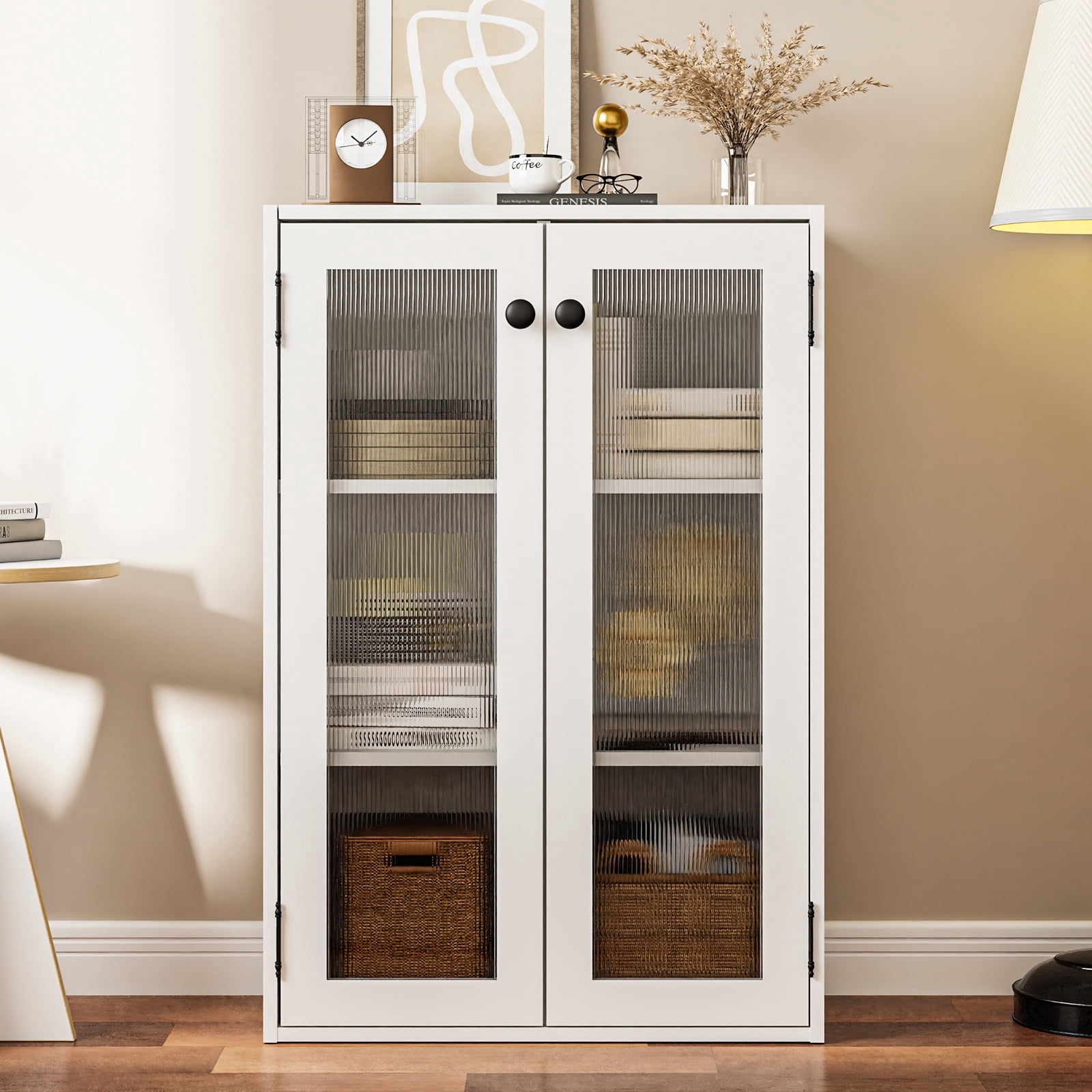 KZElegy 6 Cube Cabinet with Glass Door Bookshelf Storage Organizer,Anti-Tip Design,Glass Door Accent Cabinet,White