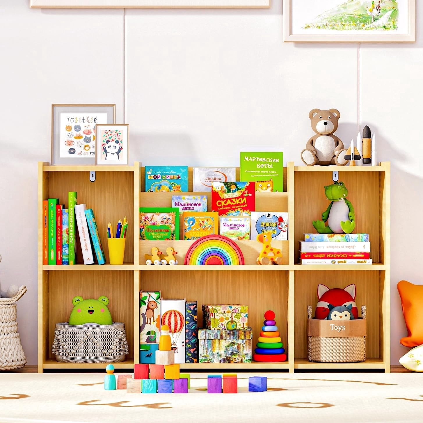 KZElegy Kids Bookshelf with 3-Tier Book Racks,5 cube Bookcase Book 2 -Tier Display Toy Storage Organizer