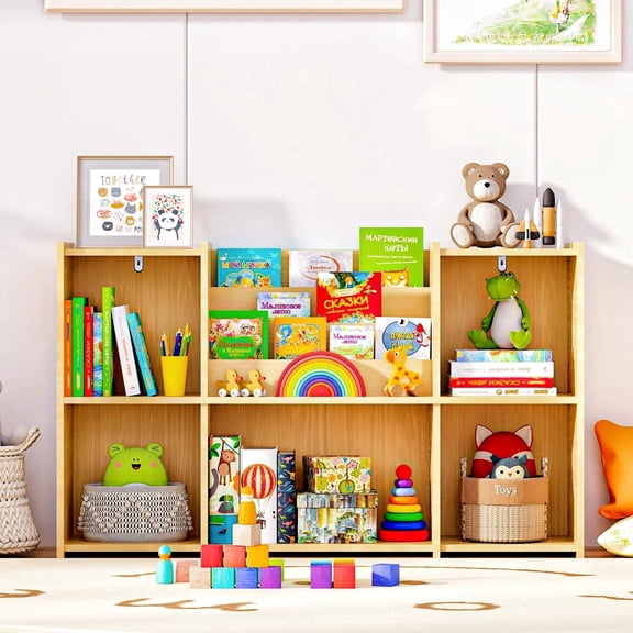 KZElegy Kids Bookshelf with 3-Tier Book Racks,5 cube Bookcase Book 2 -Tier Display Toy Storage Organizer