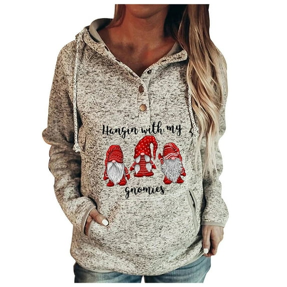 KZKR Long Sleeve Sweatshirt for Women Christmas Pullover Hoodie Drawstring Henley Top Shirt
