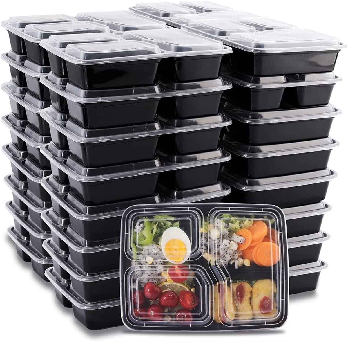 Kitch’nMore 38oz Meal Prep Containers, Extra Large &Thick Food Storage Containers with Lids, Reusable Plastic,Disposable Bento Box,Stackable