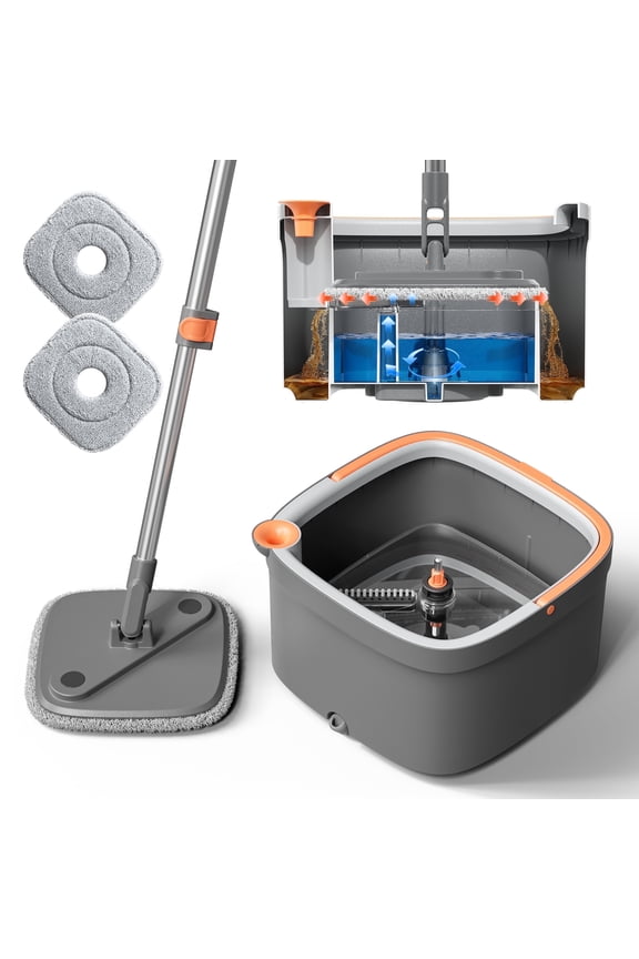 Easy Mop and Bucket Set with Squeeze Wringer Mops