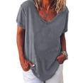 thumbnail image 1 of KZKR Plus Size Tops for Women Blouse Shirts Solid Short Sleeve V-Neck Pullover Tops Tee, 1 of 5
