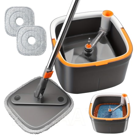 KZKR Spin Square Mop Square Spin Mop and Bucket Set, with Dirty/Clean Water Separation System, Self Rotating Mop-Head for Hardwood Tile Marble Floors with 2/6pcs Mop
