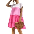 thumbnail image 1 of KZKR Summer Dresses for Women Short Sleeve Crew Neck Elegant Mini Dresses Ruffles Color Block Loose Party Dress, 1 of 7
