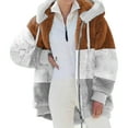 thumbnail image 1 of Winter Plush Coat for Women Color Block Long Sleeve Cardigan Casual Loose Fit Hooded Jacket Cover Ups Clothes, 1 of 6