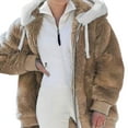 thumbnail image 1 of Winter Plush Coat for Women Color Block Long Sleeve Cardigan Casual Loose Fit Hooded Jacket Cover Ups Clothes, 1 of 6