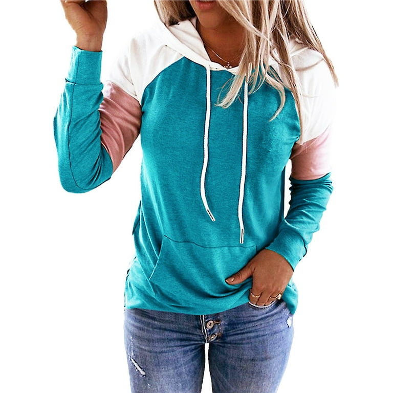 Color block drawstring hooded sweatshirt deals
