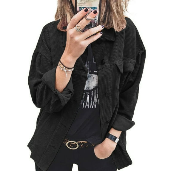 KZKR Women Corduroy Shacket Shirt Long Sleeve Button Down Shirt Oversized Jacket Tops