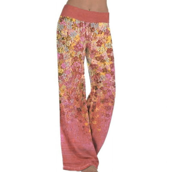 KZKR Women Loose Work Pants Casual Style Print Yoga Pants Summer Mid Waist Trousers