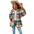 thumbnail image 1 of KZKR Women's Casual Plaid Wool Blend Button Down Long Sleeve Shirt Jacket Shackets, 1 of 3