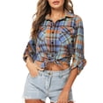 thumbnail image 1 of KZKR Women's Flannel Plaid Shirt Shacket Lapel Button Down Long Sleeve Loose Oversized Jackets Coat, 1 of 4