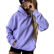 KZKR Women' s Hoodie Solid Color Long Sleeve Blouse Tops Pullover Casual Loose Sweatshirt with Pocket