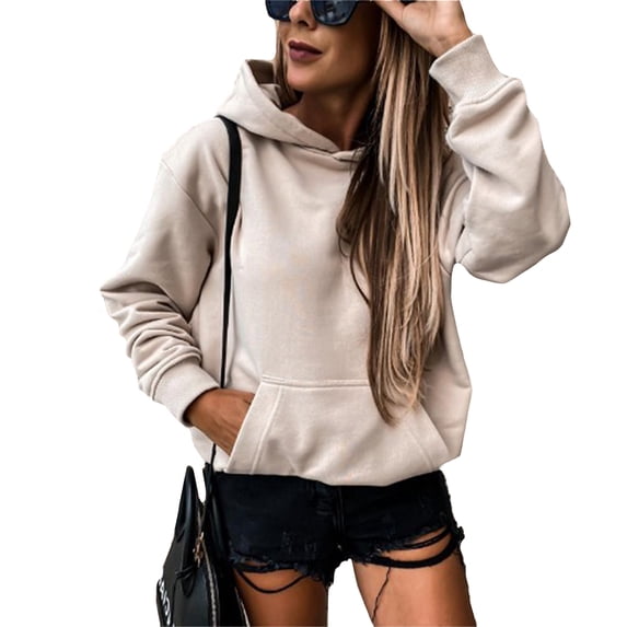 KZKR Women' s Hoodie Solid Color Long Sleeve Blouse Tops Pullover Casual Loose Sweatshirt with Pocket