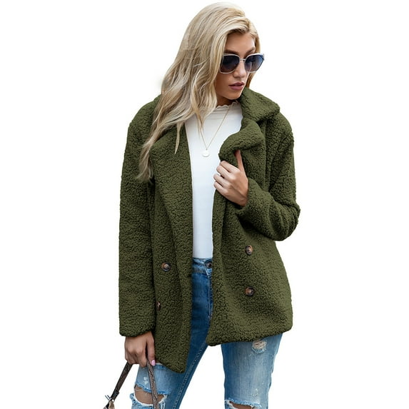 KZKR Women's Long Sleeve Faux Shearling Coat Lapel Zip Up Warm Shaggy Oversized Coat Jacket