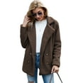 thumbnail image 1 of KZKR Women's Long Sleeve Faux Shearling Coat Lapel Zip Up Warm Shaggy Oversized Coat Jacket, 1 of 4
