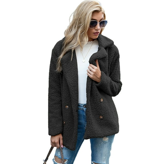 KZKR Women's Long Sleeve Faux Shearling Coat Lapel Zip Up Warm Shaggy Oversized Coat Jacket