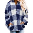 thumbnail image 1 of KZKR Women's Plaid Coat Long Sleeve Zipper Sherpa Fleece Sweatshirt Oversize Pullover Jacket, 1 of 3