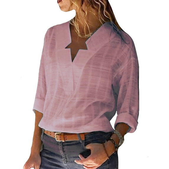 KZKR Women's Plus Size Womens V Neck Shirts Long Sleeve Blouse Casual Tops