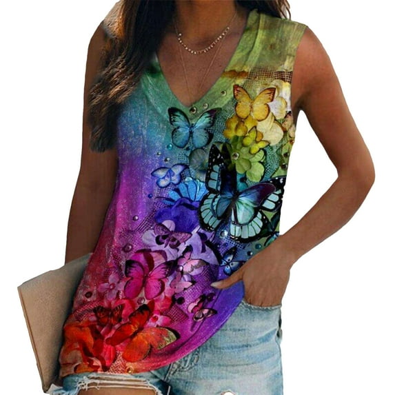 KZKR Women's Print Vest Bohemian Print Fashion Sleeveless Vest, Ladies Pleated Round Neck Casual Loose top Women T-shirts for Summer