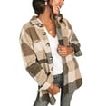 thumbnail image 1 of KZKR Women's Shacket Long Sleeve Flannel Plaid Shirt Collar Long Button Down Pocket Shirt Blouse Tops, 1 of 4
