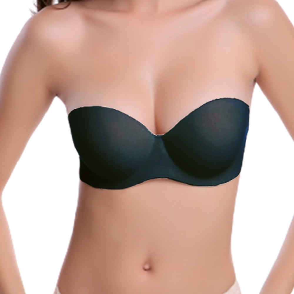 KZKR Women's Strapless Push Up Bra Underwired Thick Padded Low Cut T-Shirt Convertible