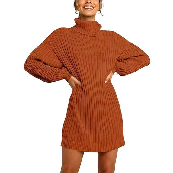 KZKR Women's Sweater Dress High Neck Knitted Pullover Dress Loose Casual Style