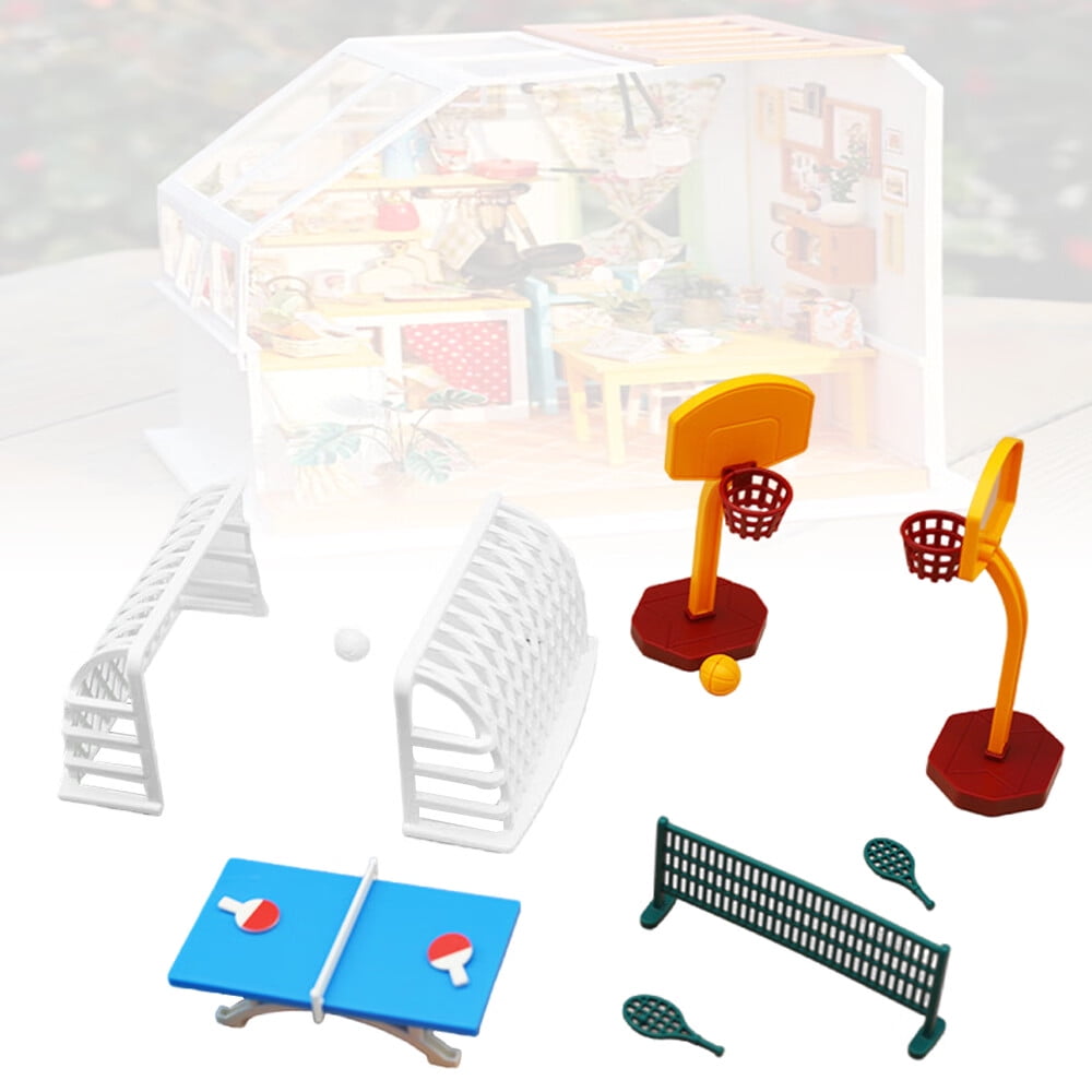 KZLO 112 Dollhouse Mini Sports Equipment Basketball Stand, Football