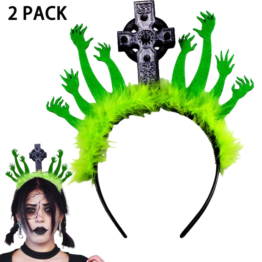 KZLO 2Pack Zombie Headstone Halloween Headbands, Plush Hair