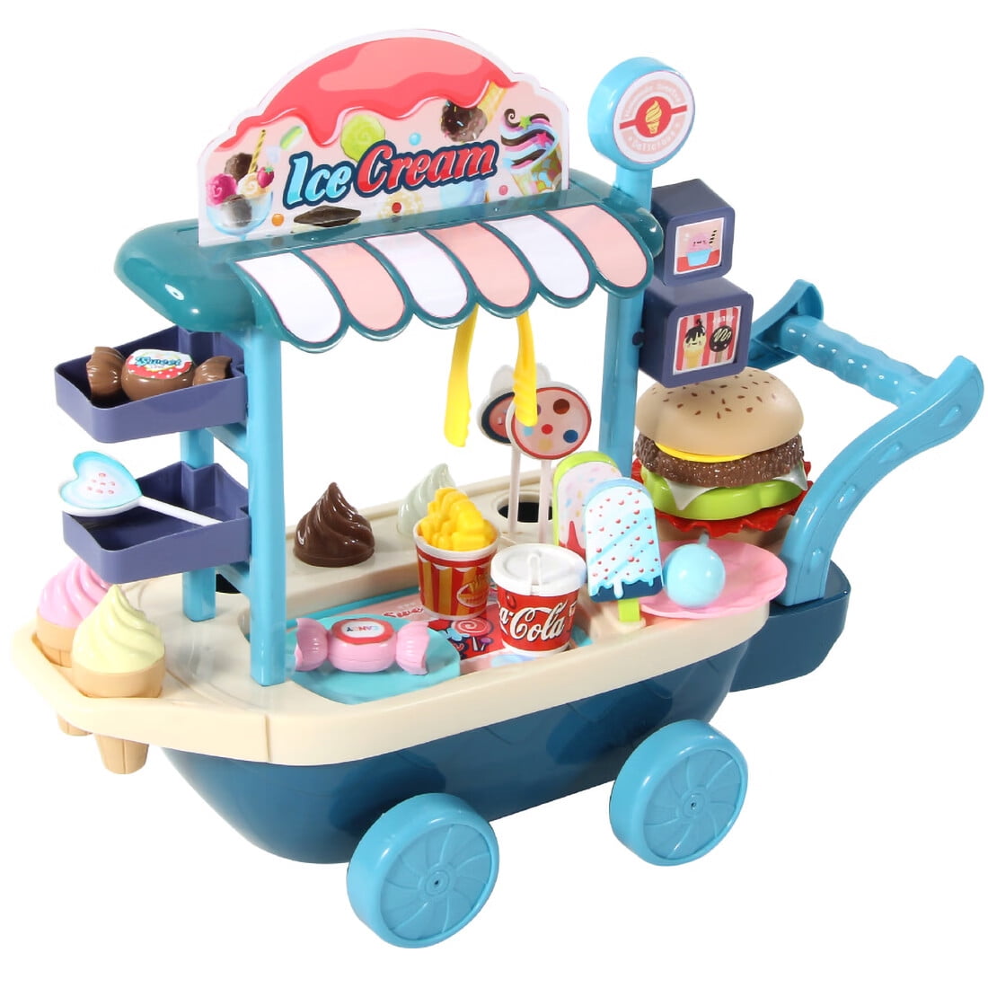 KZLO 48 Pcs Ice Cream Toy Cart Set, Great Pretend Play Ice Cream Shop