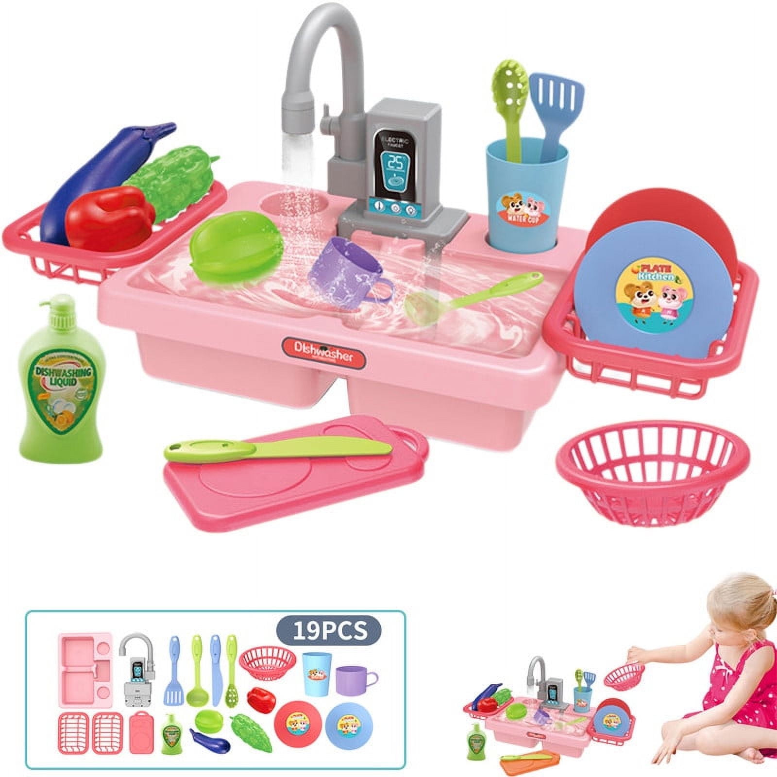 KZLO Faucet Rotates The Water Function Kids Kitchen Sink Toys Electric