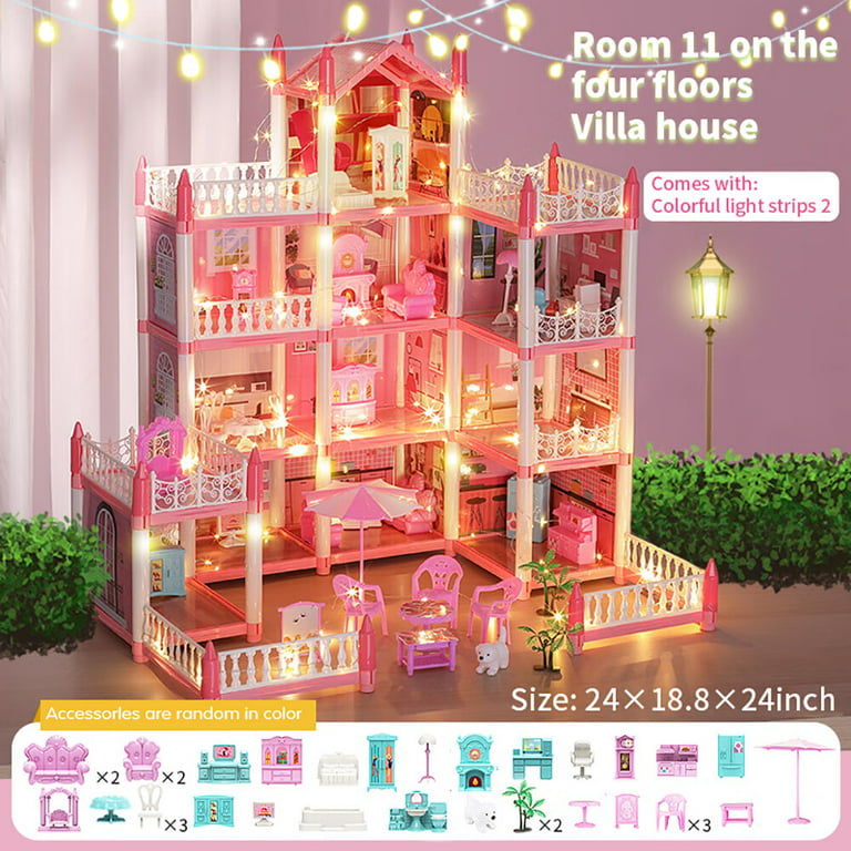 Huge Doll House Dollhouse with Light, Gift for Girls