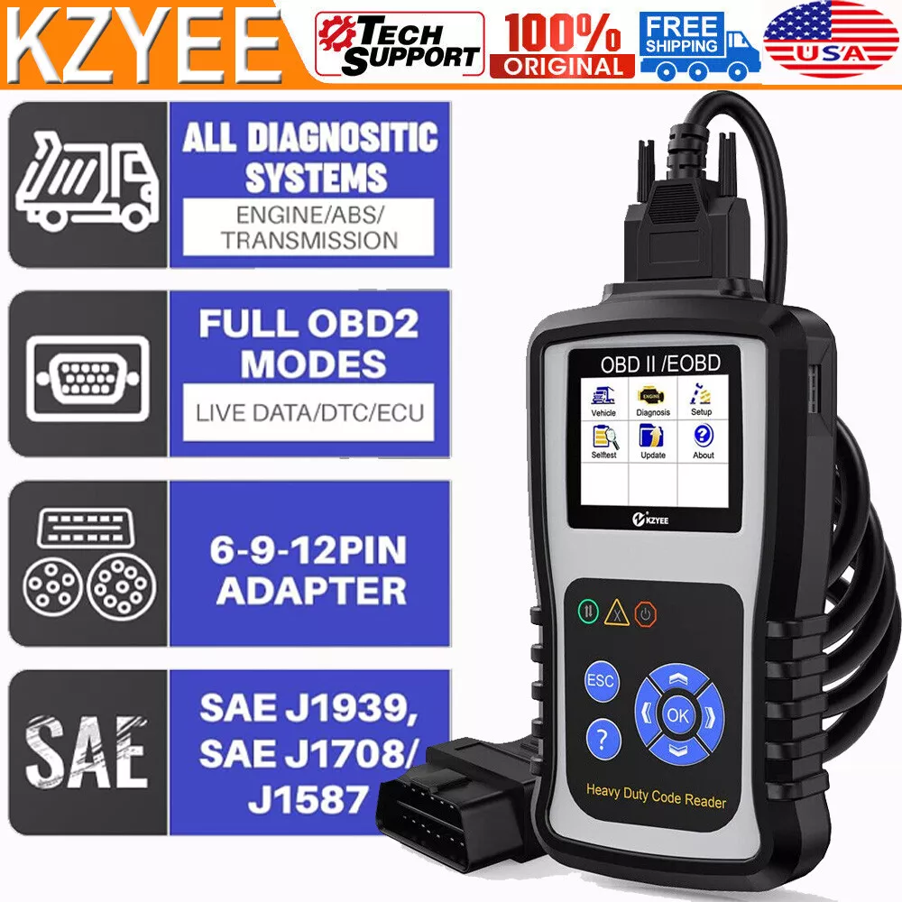 KZYEE KC601 Heavy Duty Truck Scanner, All System Diesel Diagnostic Scan Tool with Live Data/DTC for J1587/J1708 J1939 Trucks, Fits for Cummins, Detroit, Freightliner, Volvo, International, Paccar etc