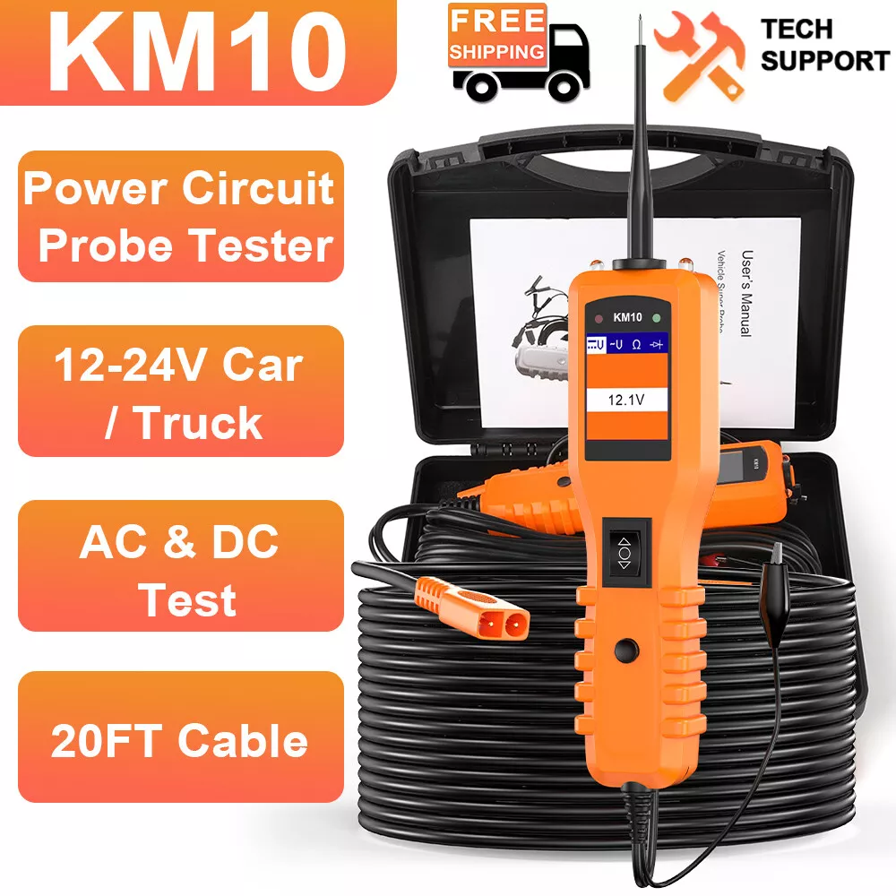 KZYEE KM10 Power Circuit Probe Kit, 12V 24V Automotive Circuit Tester Electrical System Tool, Digital Voltage Tester, Short Finder, AC DC Diode Resistance Component Tester, 20FT+20FT Cable