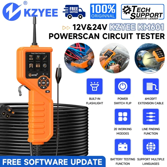 KZYEE KM601 Power Circuit Probe Kit, 12V & 24V Automotive Power Circuit Probe Tester Kit Battery Testing, Relay Testing, Fuel Injection Circuit Test, Manual Activation Components