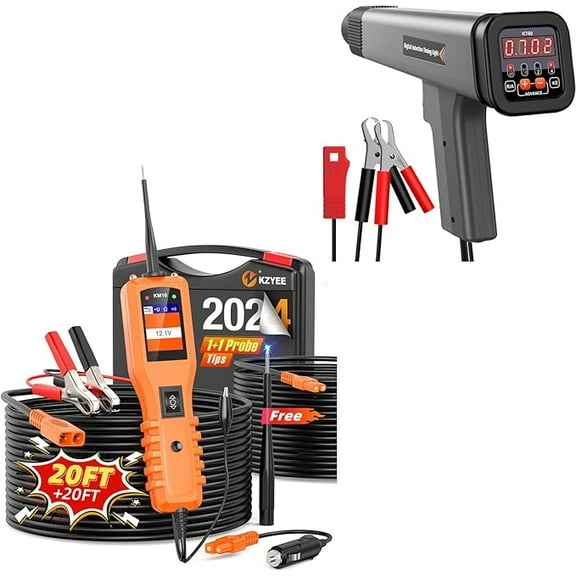 KZYEE KT60 Digital Timing Light, LED Display 12V Automotive Ignition Timing Light for 9V-16V Ignition and KZYEE KM10 Power Circuit Probe Kit, 12V 24V Automotive Circuit Tester Electrical System Tool