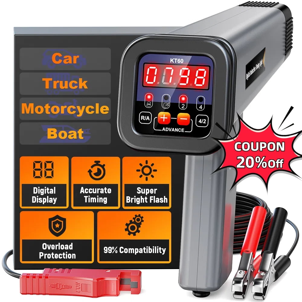 KZYEE KT60 Digital Timing Light, LED Display 12V Automotive Ignition Timing Light for 9V-16V Ignition System Strobe Lamp Detector, Portable Timing Check Auto Vehicle Motorcycle Marine Repair Tool